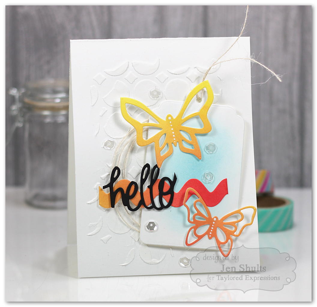 Hello handmade card, dies from Taylored Expressions