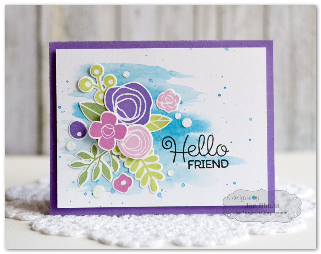 Hello Friend by Jen Shults, stamps and dies from Taylored Expressions