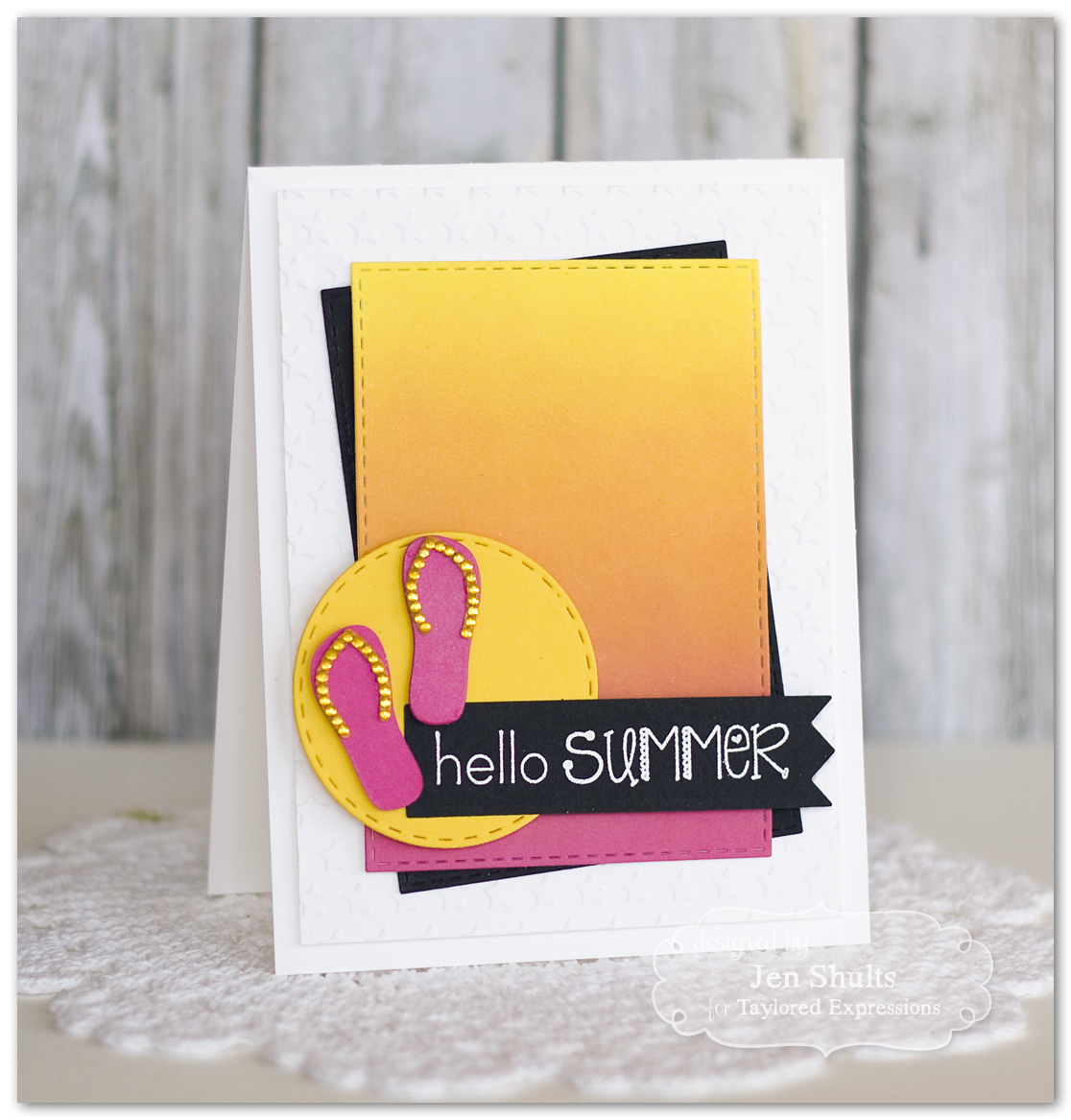 Hello Summer by Jen Shults, stamps and dies from Taylored Expressions