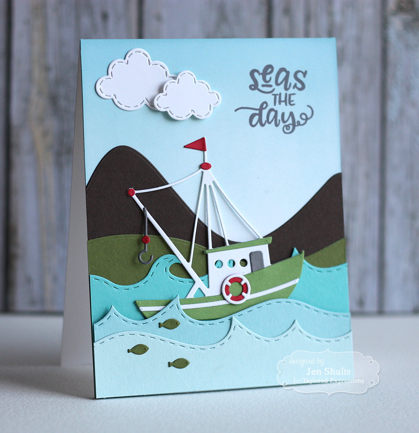 Seas the Day by Jen Shults | Deconstructingjen.com Handmade Card, stamps and dies from Taylored Expressions