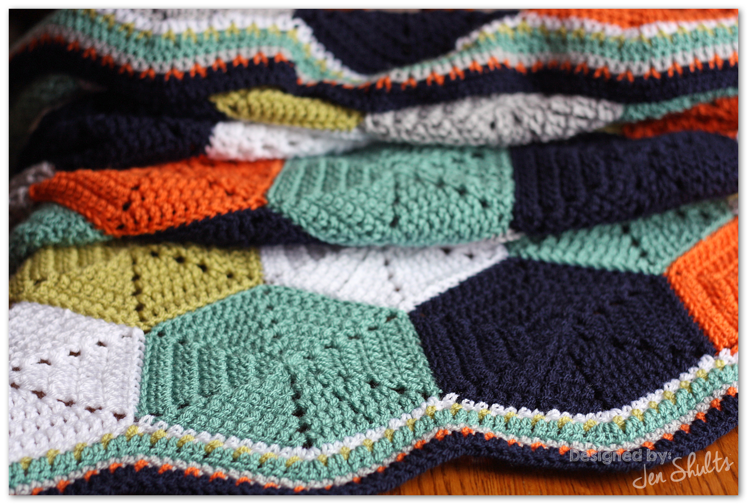 Crochet Hexagon Baby Blanket by Jen Shults, stylecraft special DK, granny square, hexagon granny square, crochet baby blanket boy