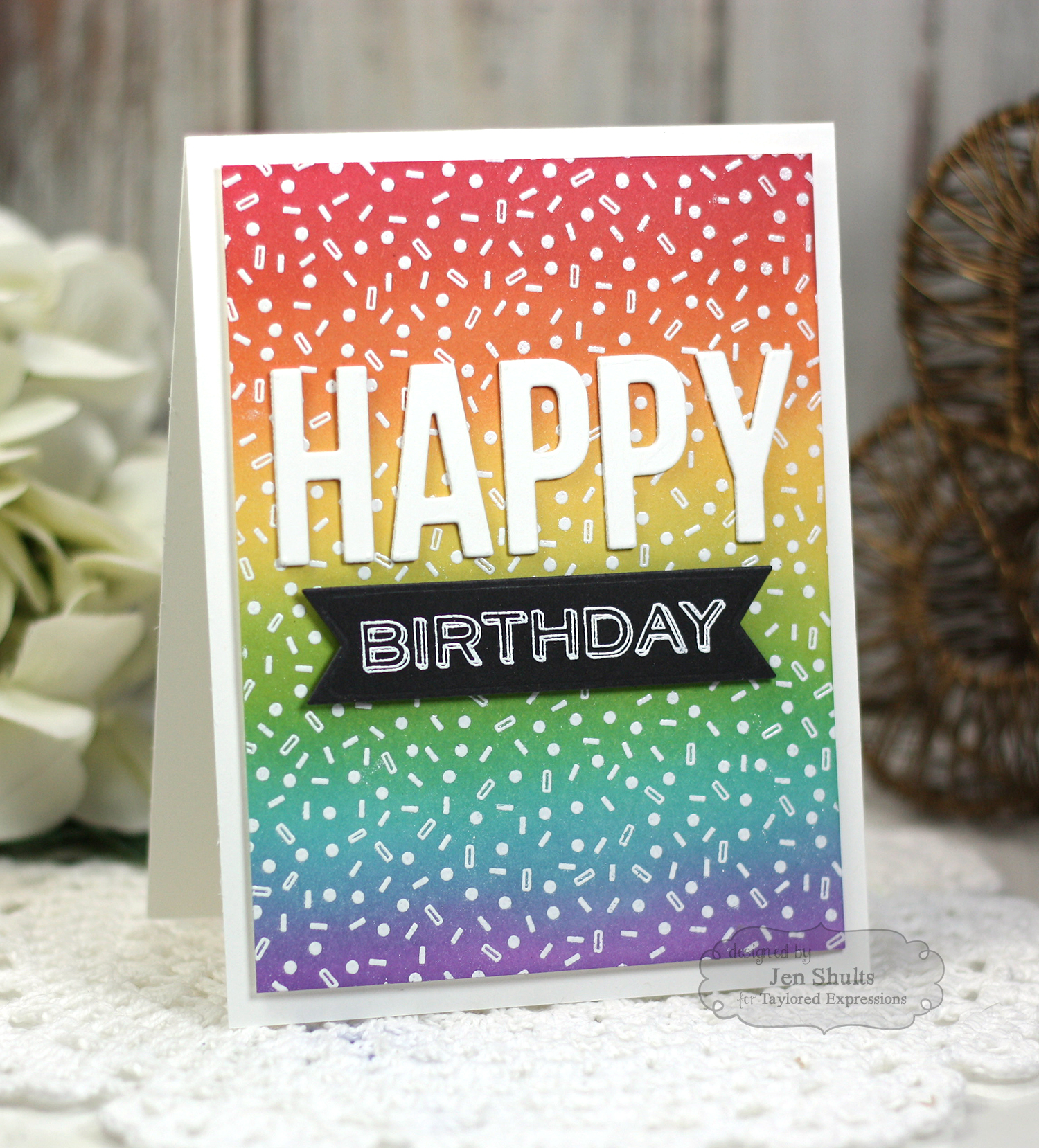 Happy Birthday, ink blended rainbow birthday card by Jen Shults