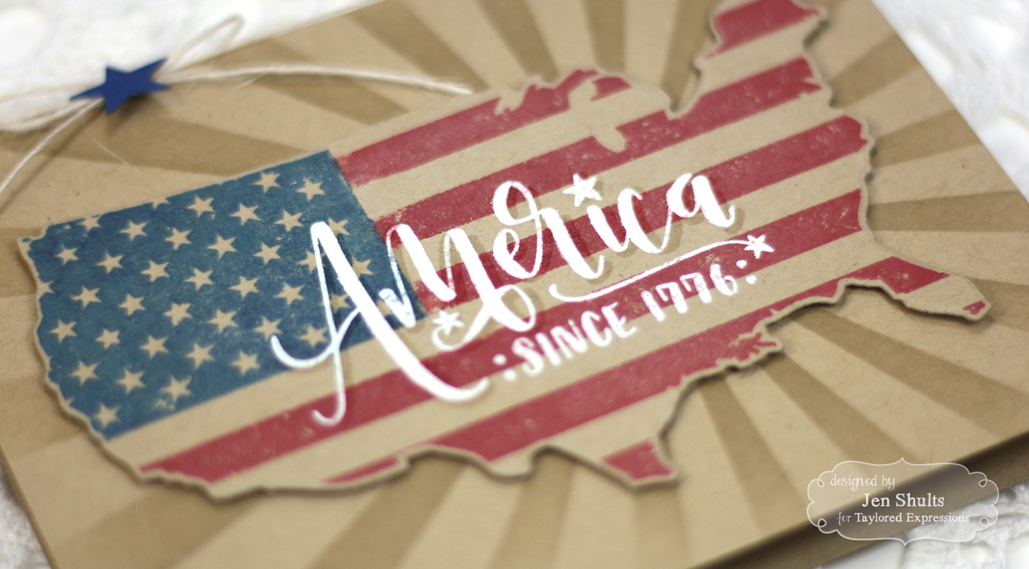 America by Jen Shults, handmade card, Taylored Expressions, Americana, July 4th, red white and blue, rustic