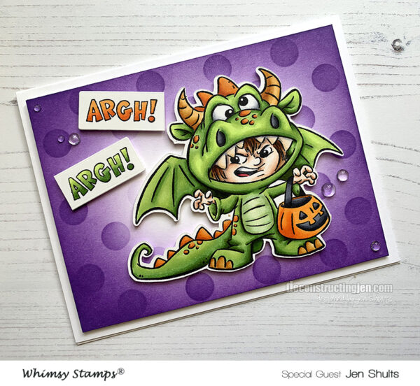 Argh! Handmade card by Jen Shults using Whimsy Stamps Dragon Costume
